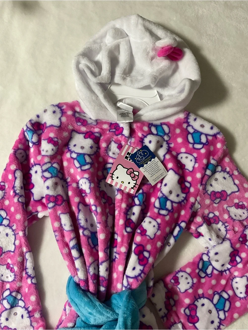 Hello Kitty Girls Hooded Bathrobe Fleece Size 8